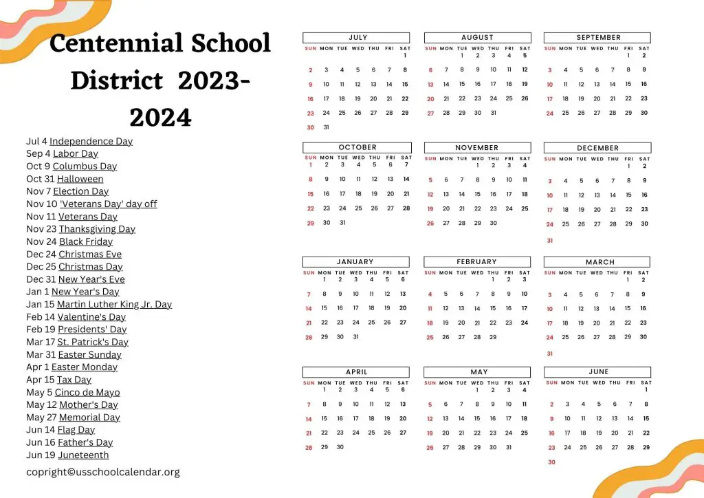 Centennial School District Events Calendar
