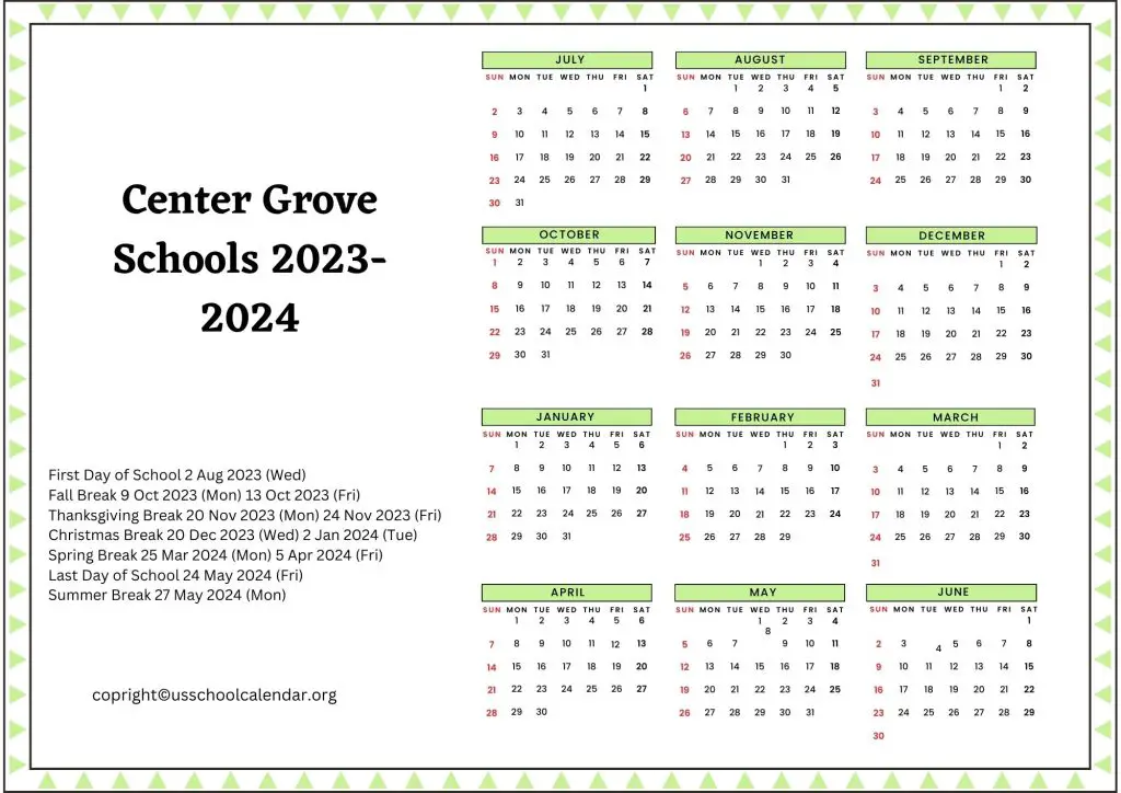 Center Grove Schools Calendar