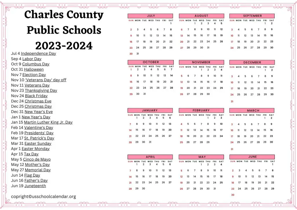 Charles County Public Schools Calendar