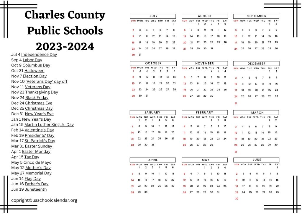 Charles County Schools Calendar