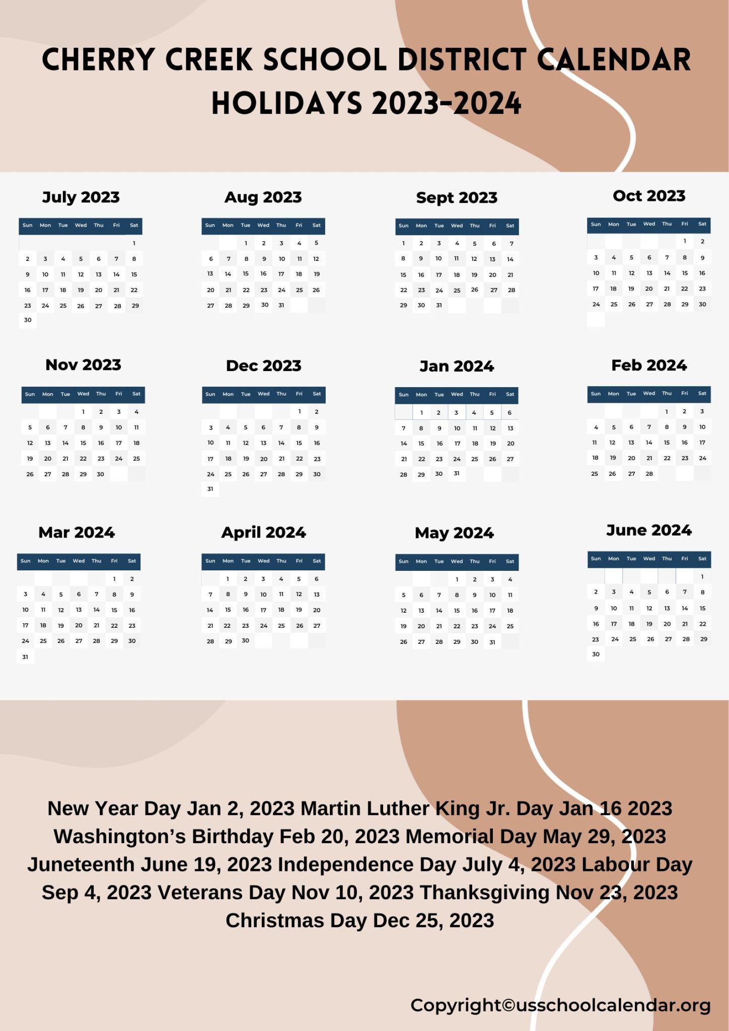 Cherry Creek School District Calendar With Holidays 20232024