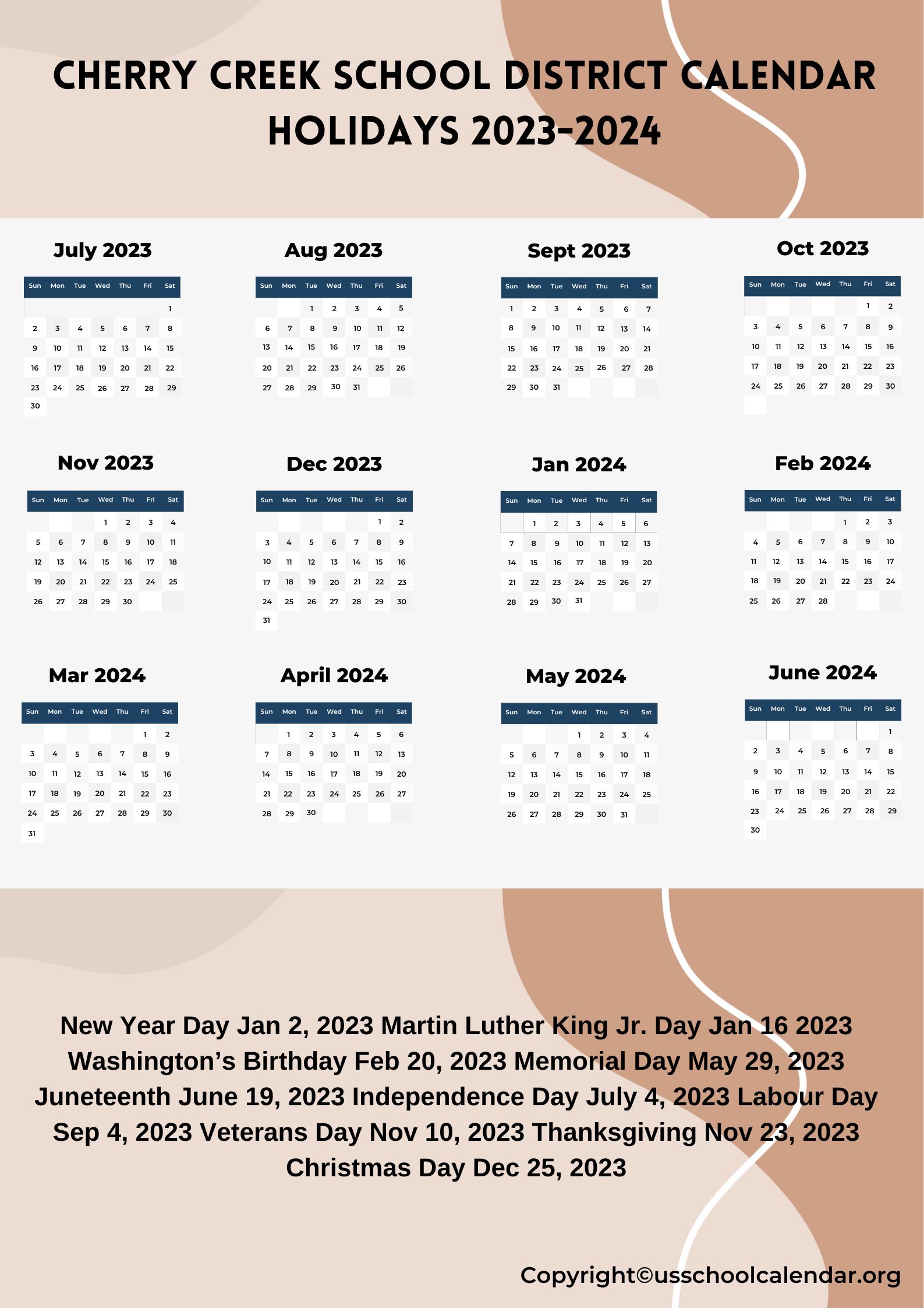 Cherry Creek School District Calendar With Holidays 20232024