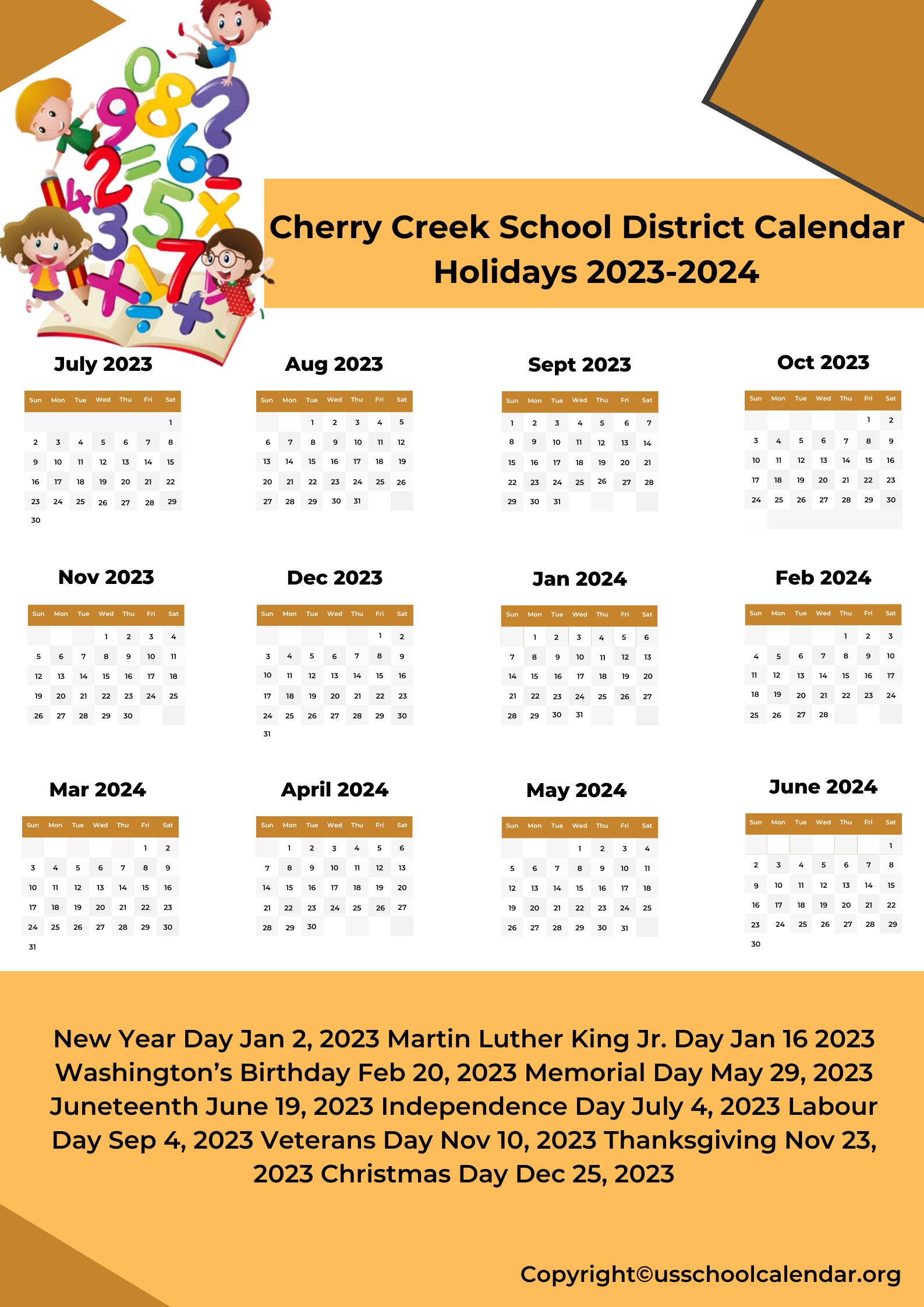 Cherry Creek School District Calendar With Holidays 20232024