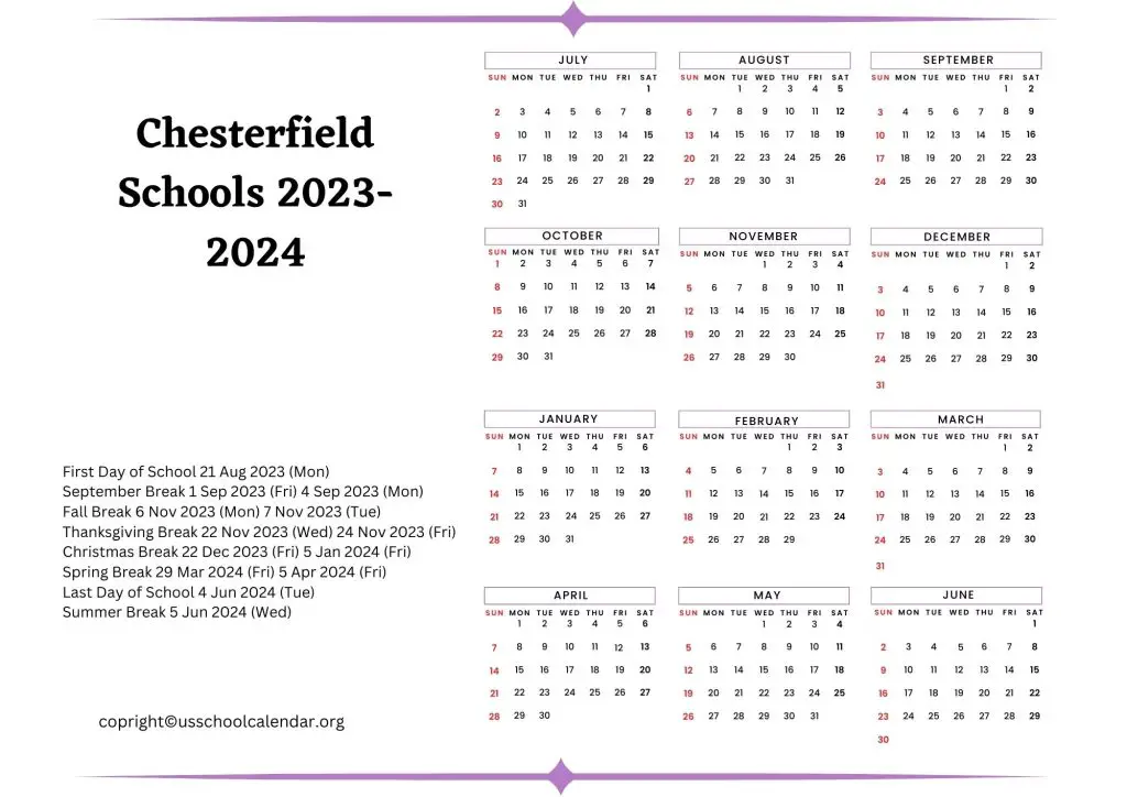 Chesterfield Schools Calendar