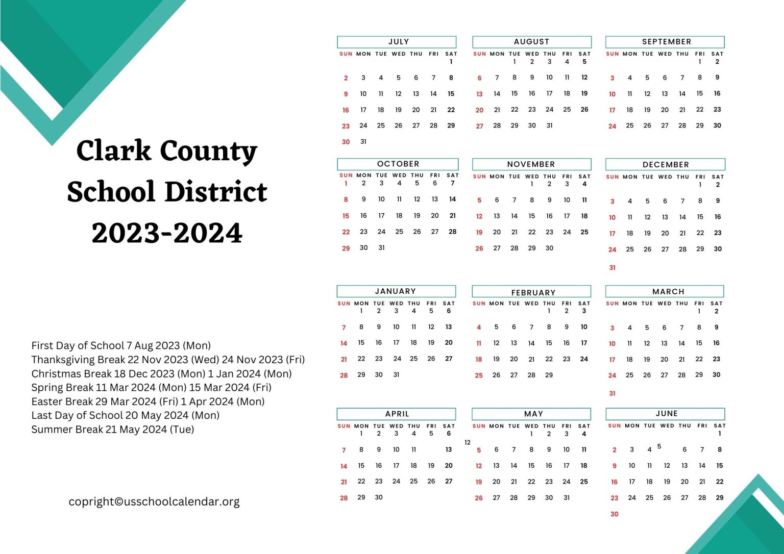 Clark County School District Calendar With Holidays 20232024