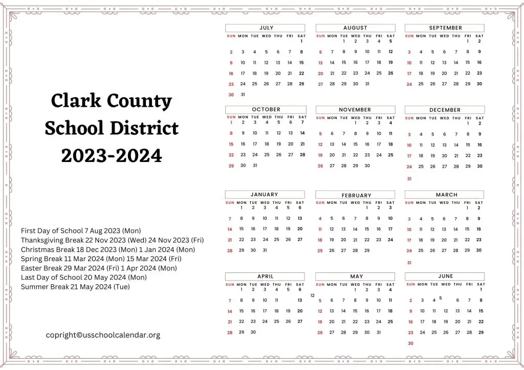 Clark County School District Calendar