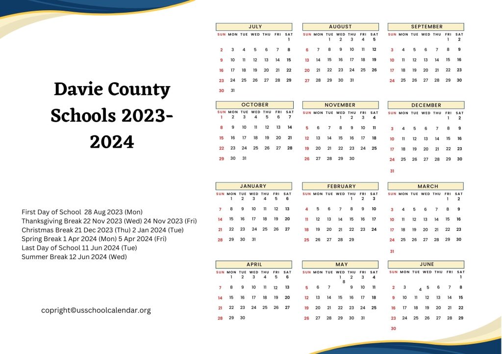 Davie County Schools Holiday Calendar