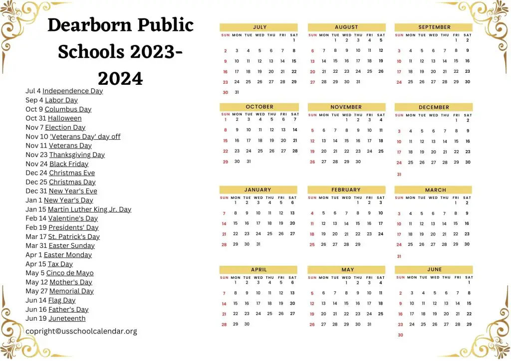 Dearborn Schools Calendar