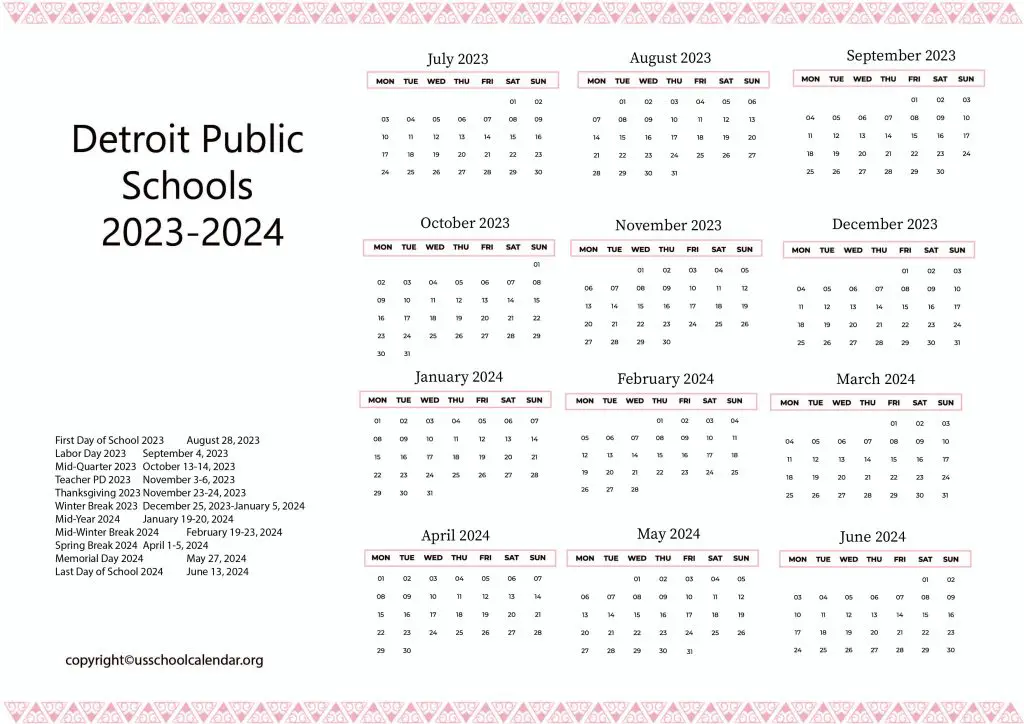 Detroit Public Schools Calendar With Holidays 2023 2024