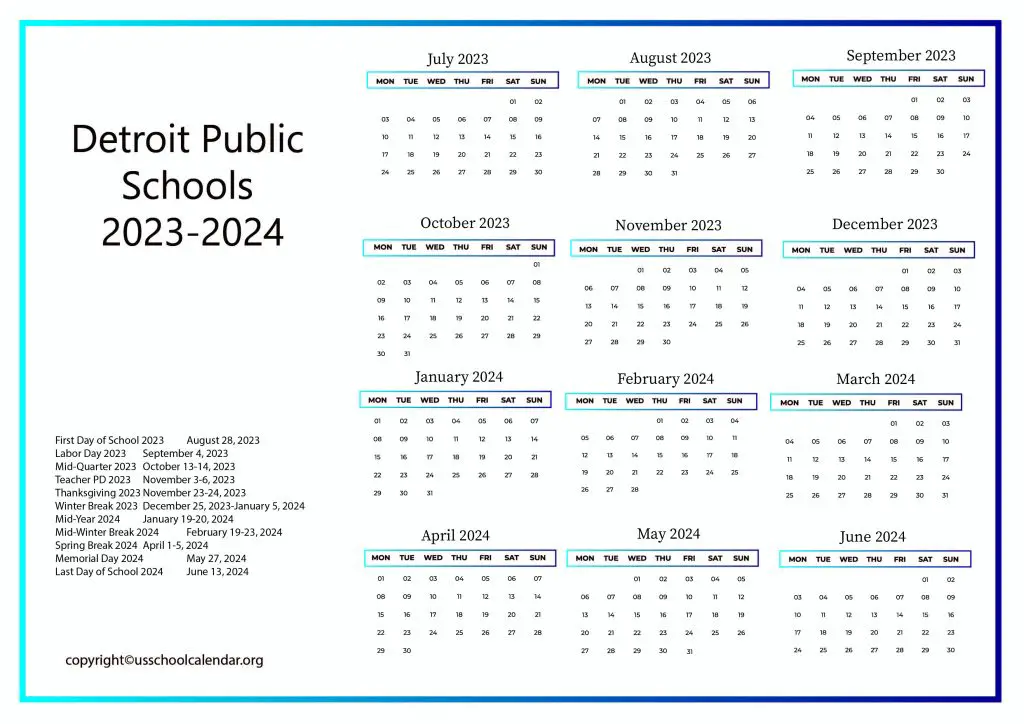 Detroit Public Schools Community District Calendar