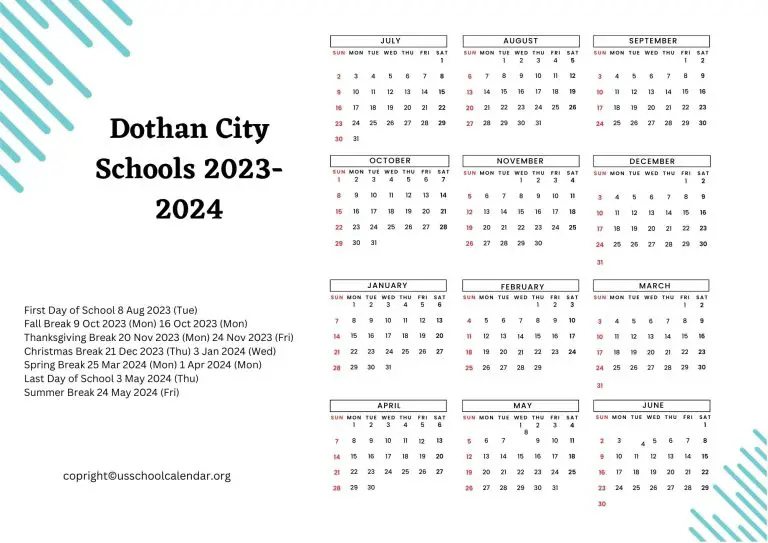 Dothan City Schools Calendar With Holidays 2023 2024