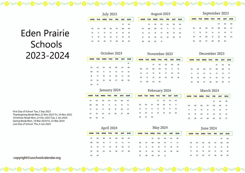 Eden Prairie Schools District Calendar