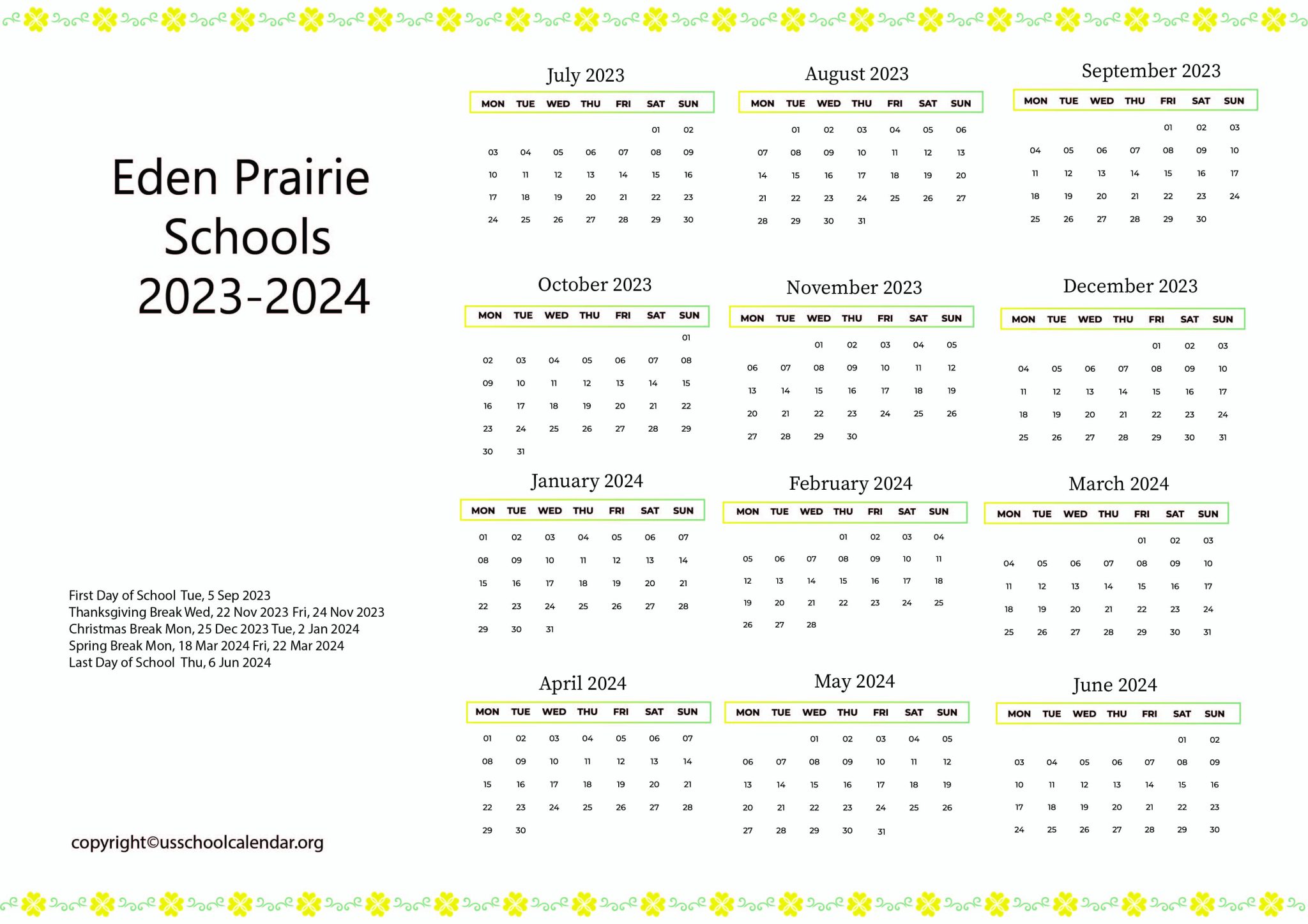 Eden Prairie Schools Calendar