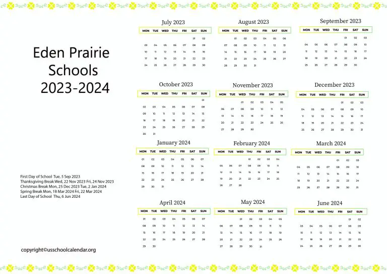 Eden Prairie Schools Calendar with Holidays 20232024