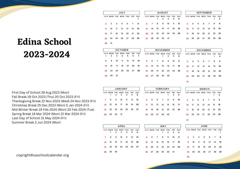 Edina School Holidays US School Calendar