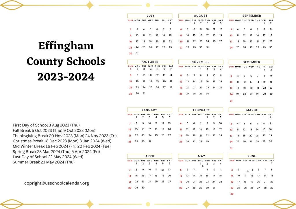 Effingham County School District Calendar