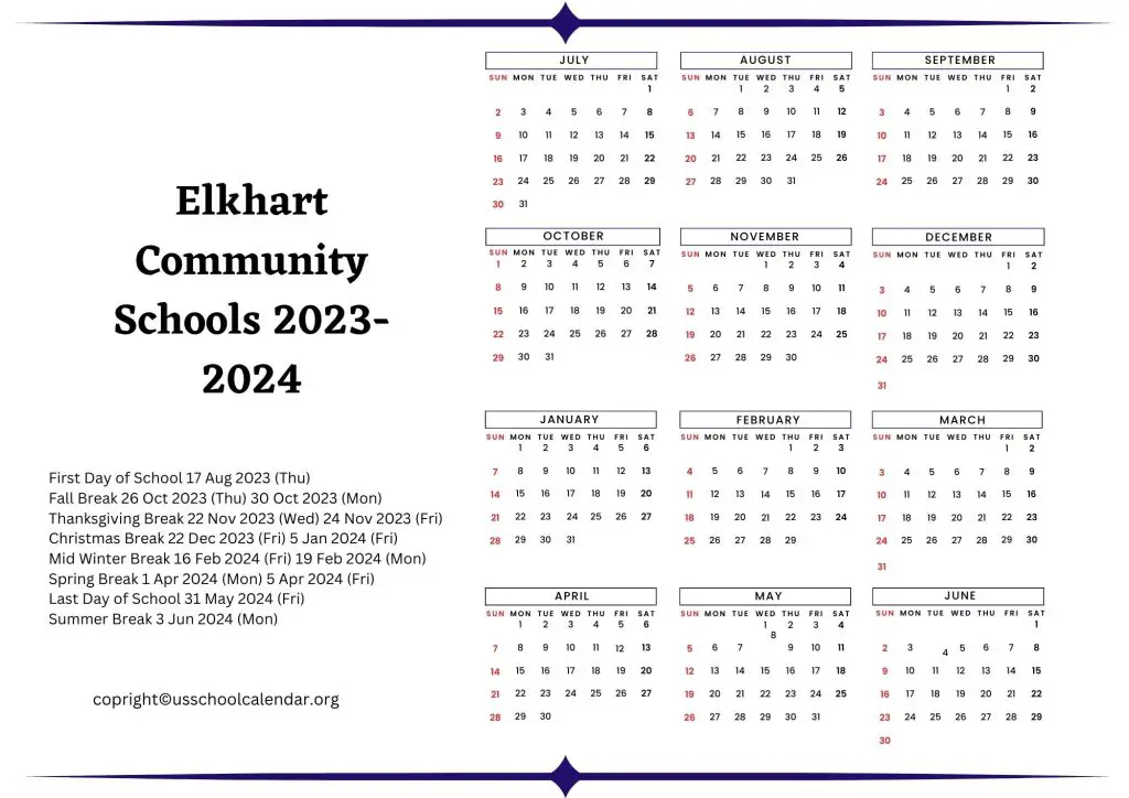 Elkhart Community Schools Academic Calendar
