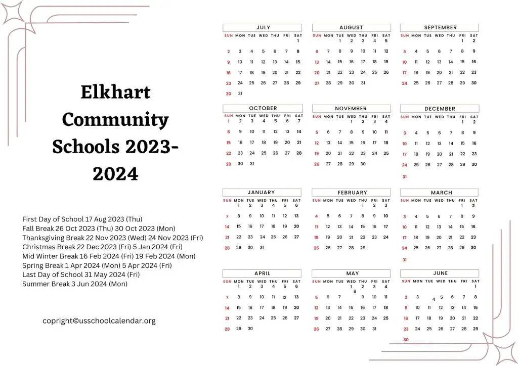 Elkhart Community Schools Calendar