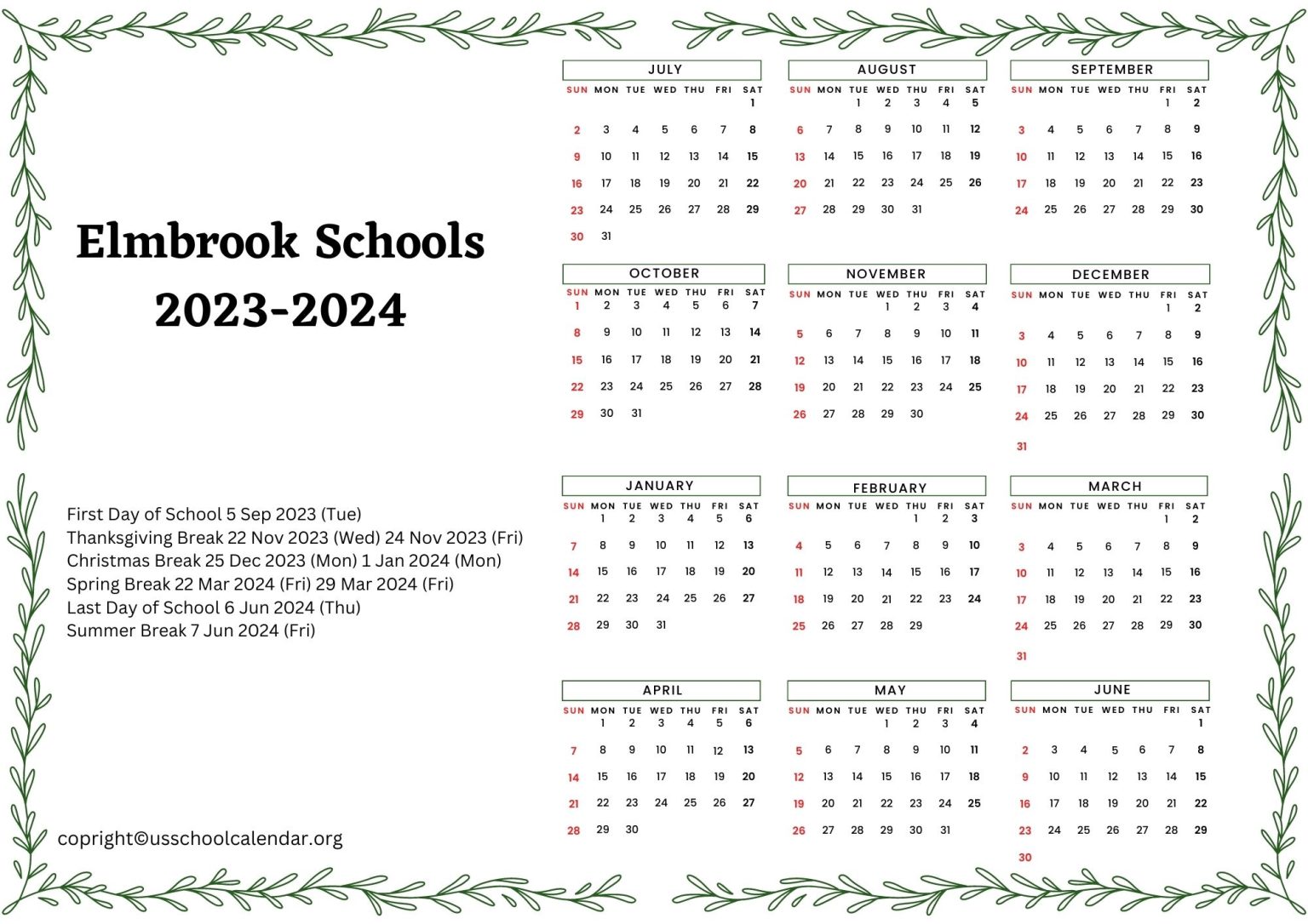 Elmbrook Schools Calendar With Holidays 2023 2024