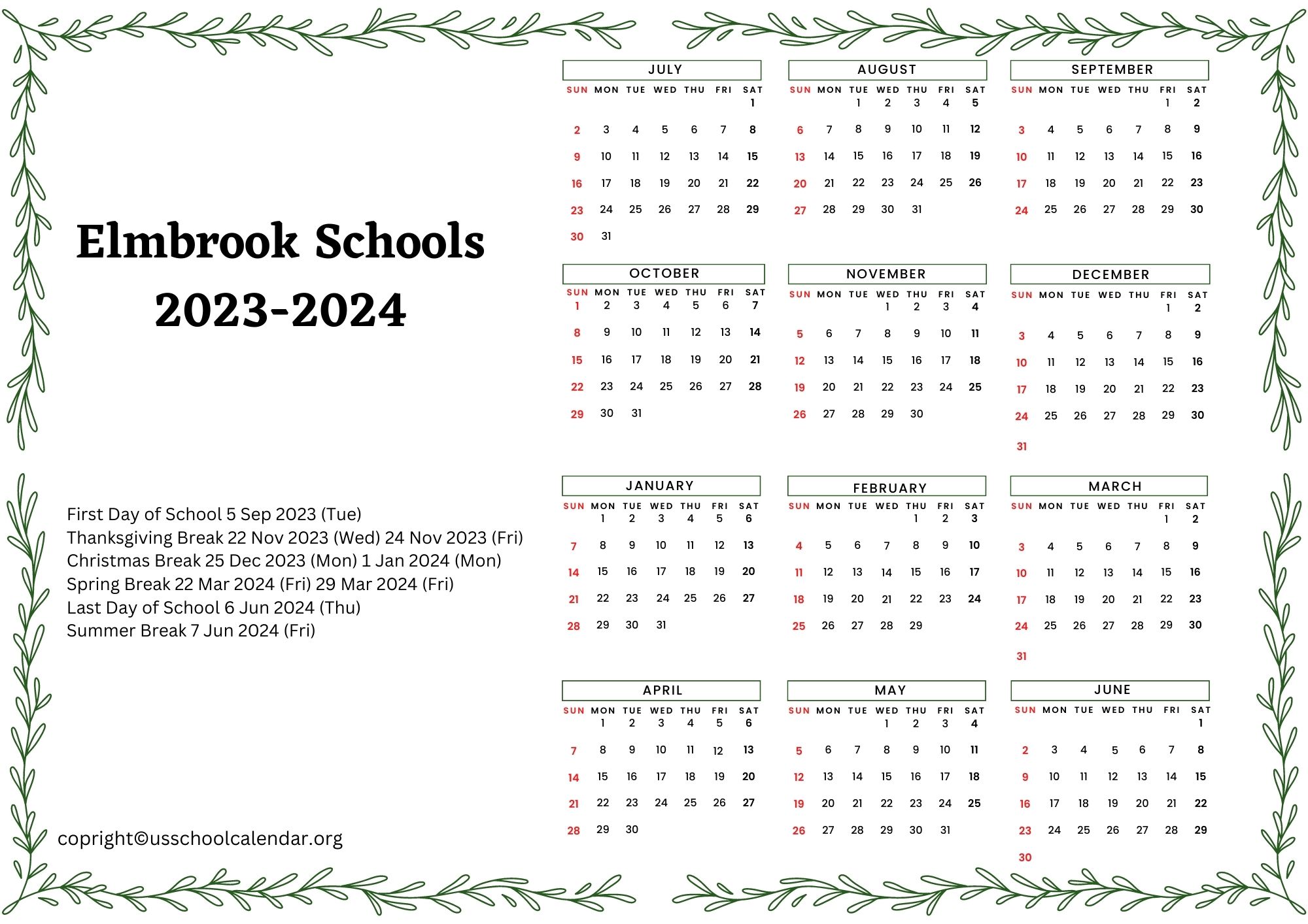 Elmbrook Schools Calendar with Holidays 20232024