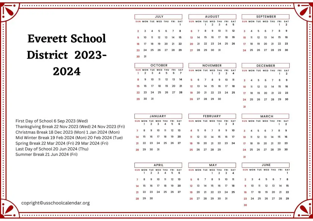 Everett Area School District Calendar