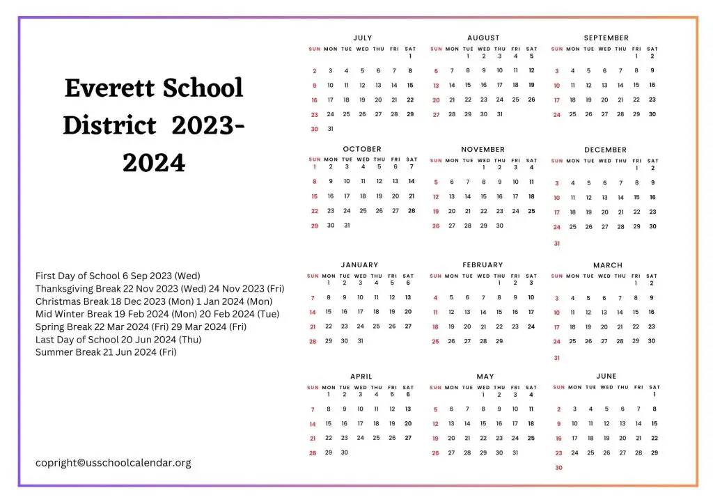 Everett School District Calendar