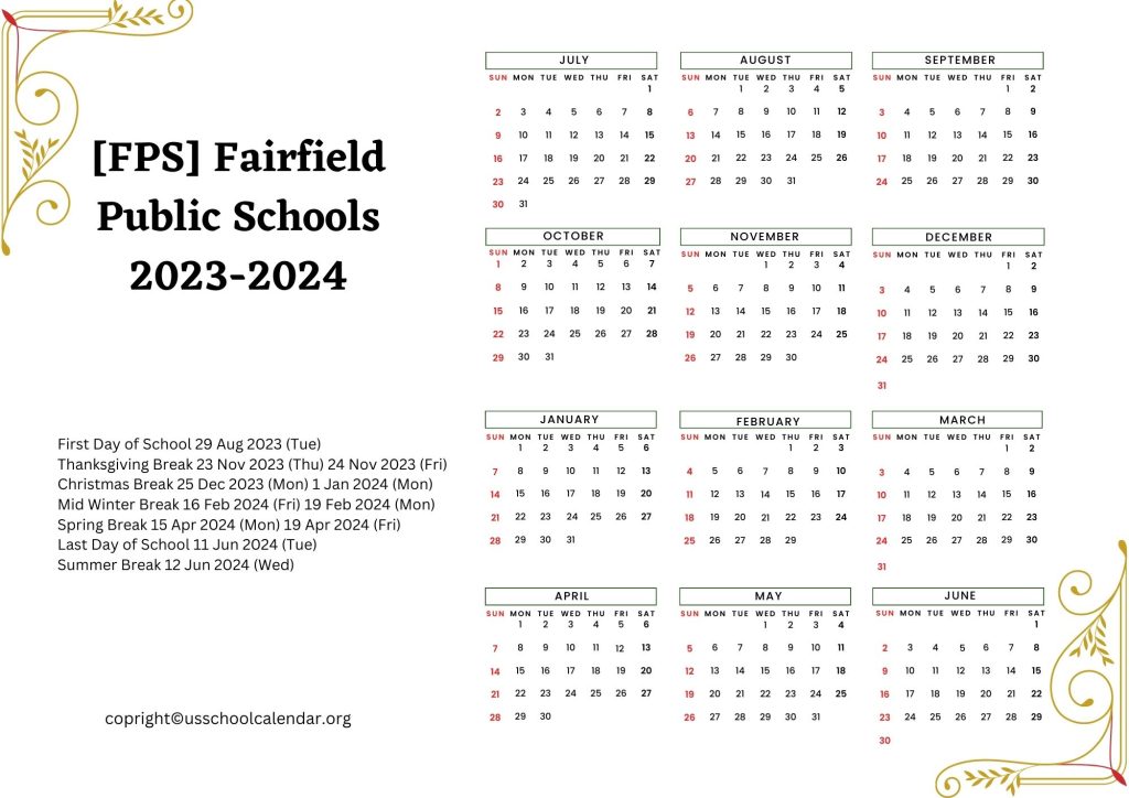 Fairfield Public Schools Calendar