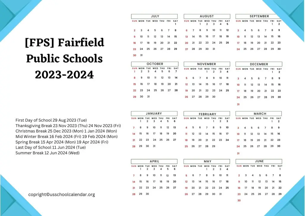 Fairfield Public Schools Holiday Calendar