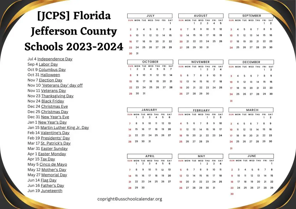Florida JCPS School Calendar