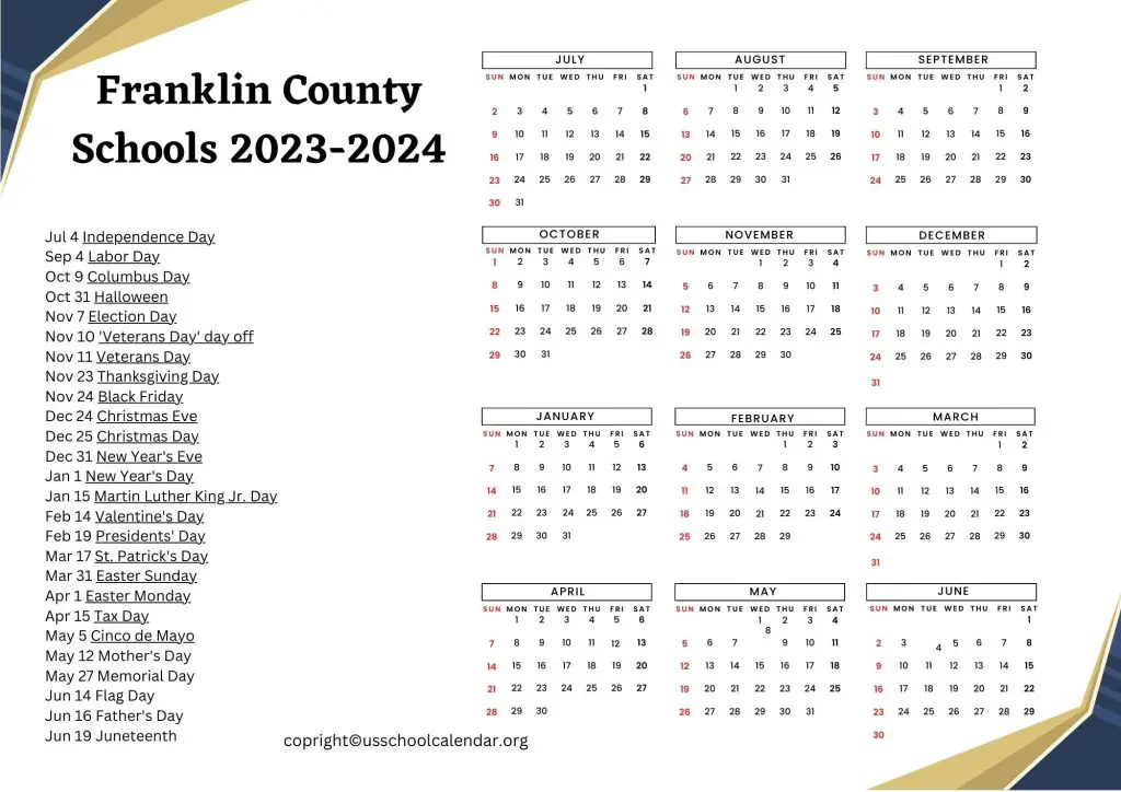 Franklin County Schools Calendar