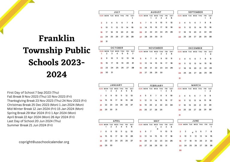 Franklin Township Public Schools Calendar Holidays 2023 2024
