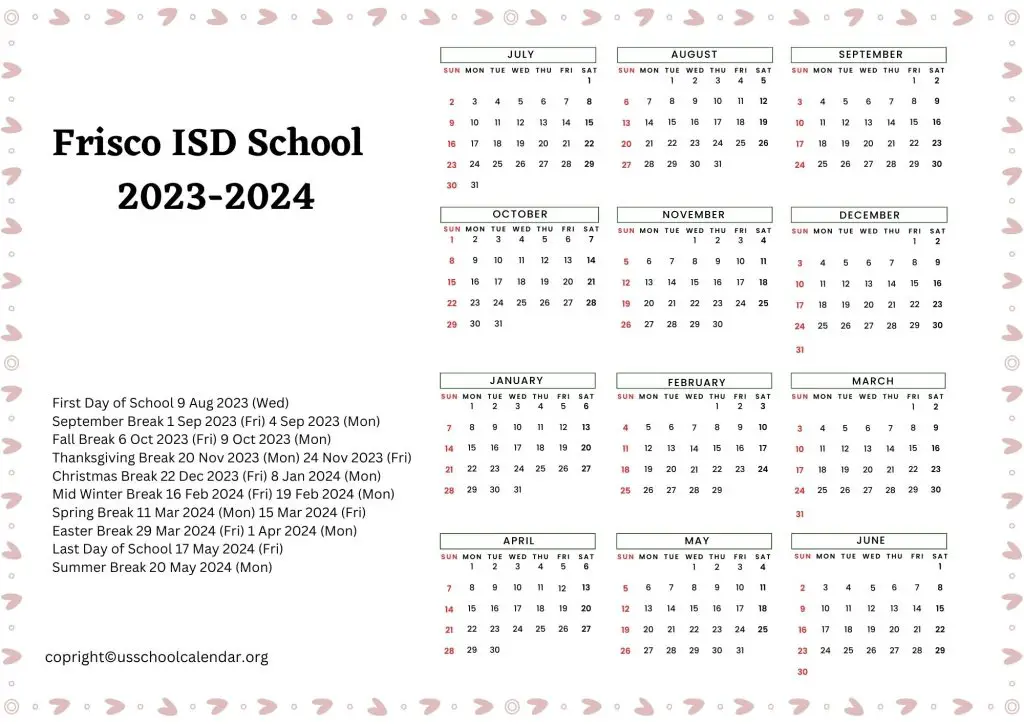 Frisco ISD School Calendar