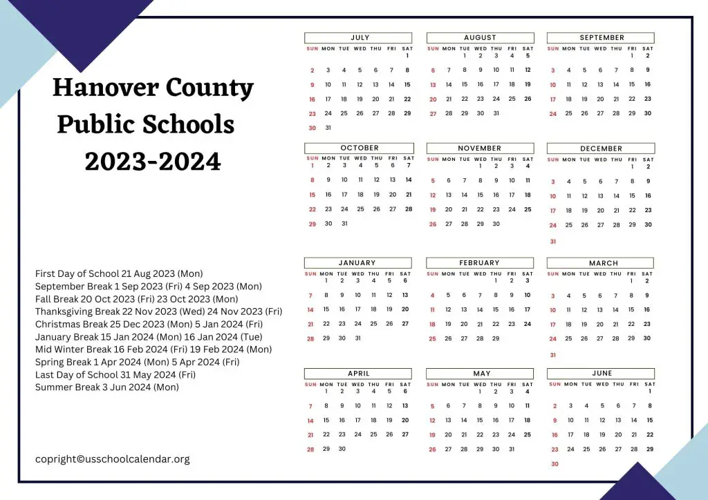 HCPS calendar [Hanover County Public Schools]