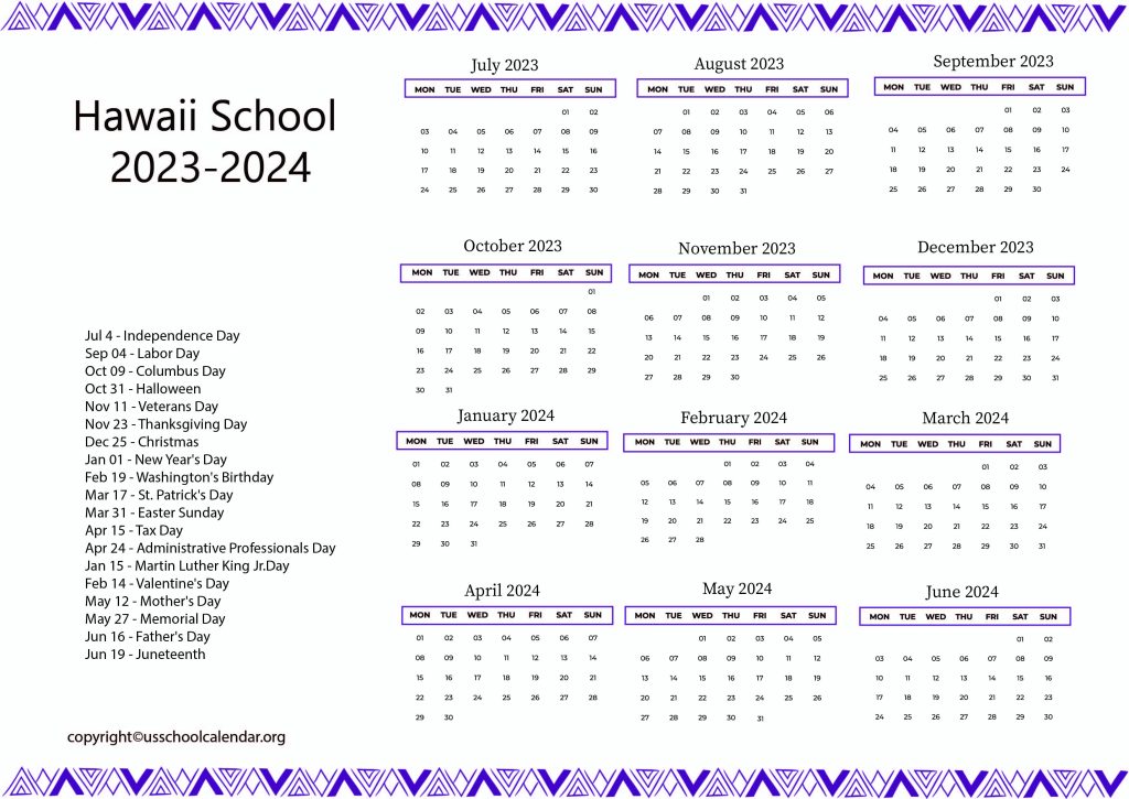 Hawaii Department of Education Calendar