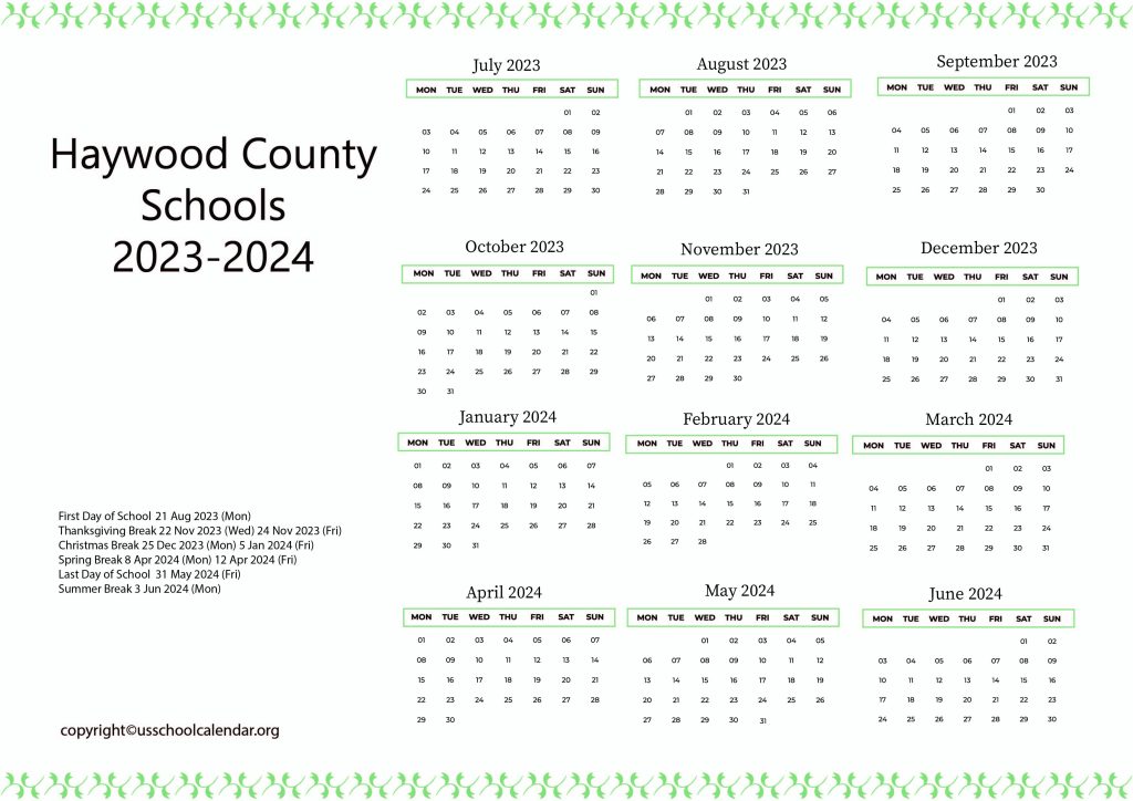 Haywood County Schools Calendar