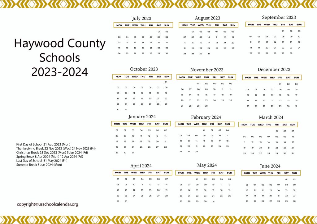 Haywood County Schools District Calendar