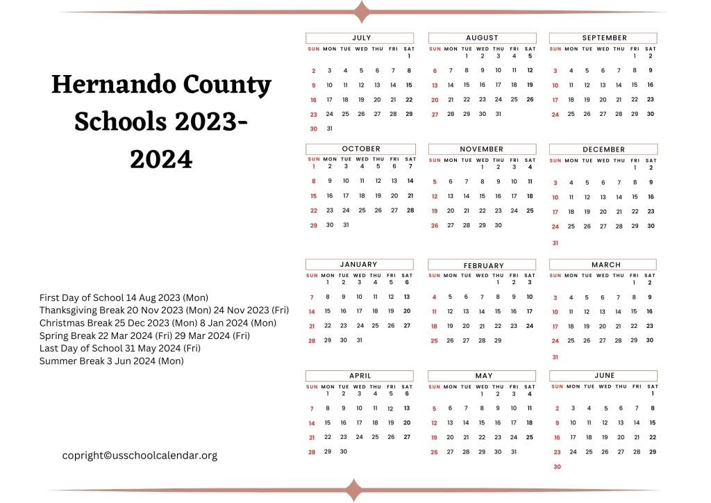 Hernando County School District Holiday Schedule
