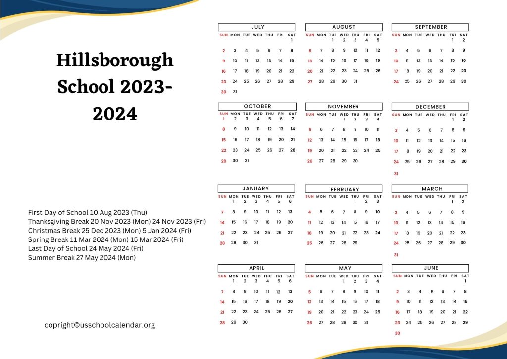 Hillsborough County School District Calendar
