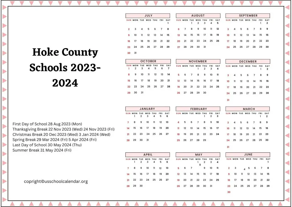Hoke County Schools Holiday Calendar