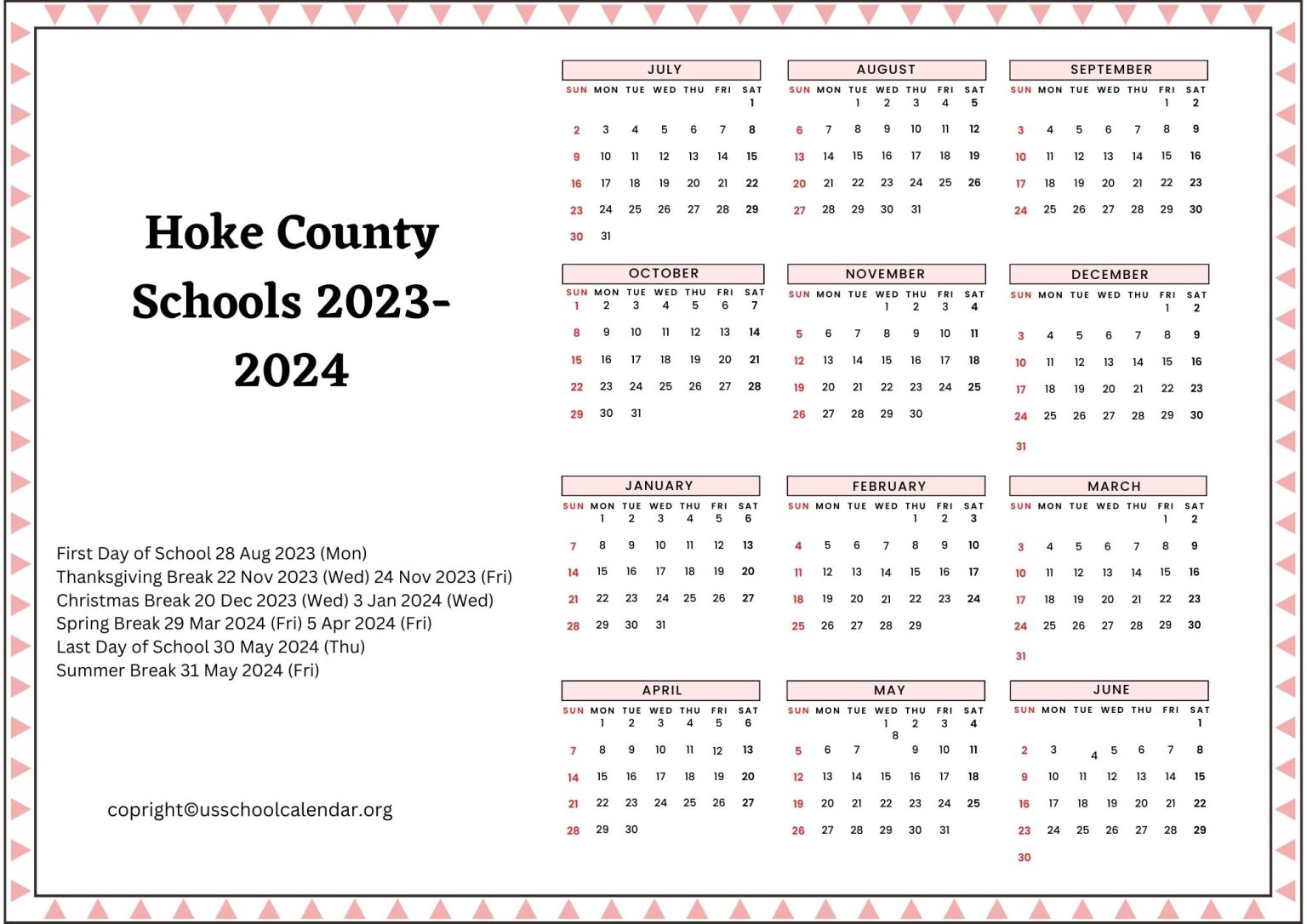 Hoke County Schools Calendar with Holidays 2023 2024