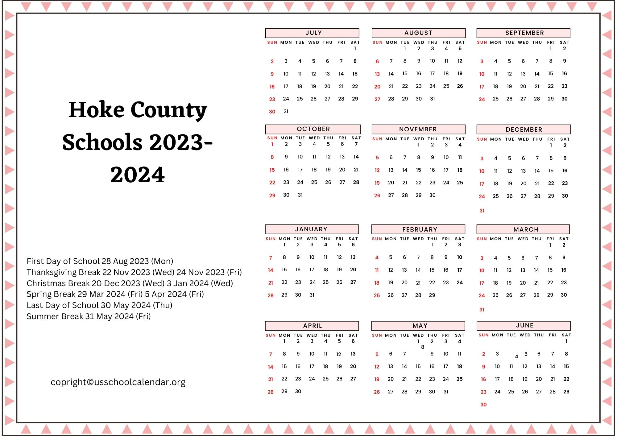 Hoke County Schools Calendar with Holidays 20232024