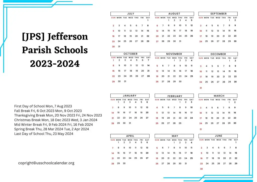 Jefferson Parish Public Schools Calendar