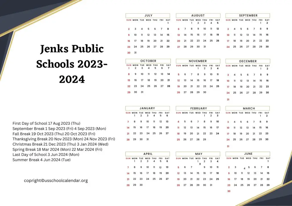 Jenks Public Schools Calendar