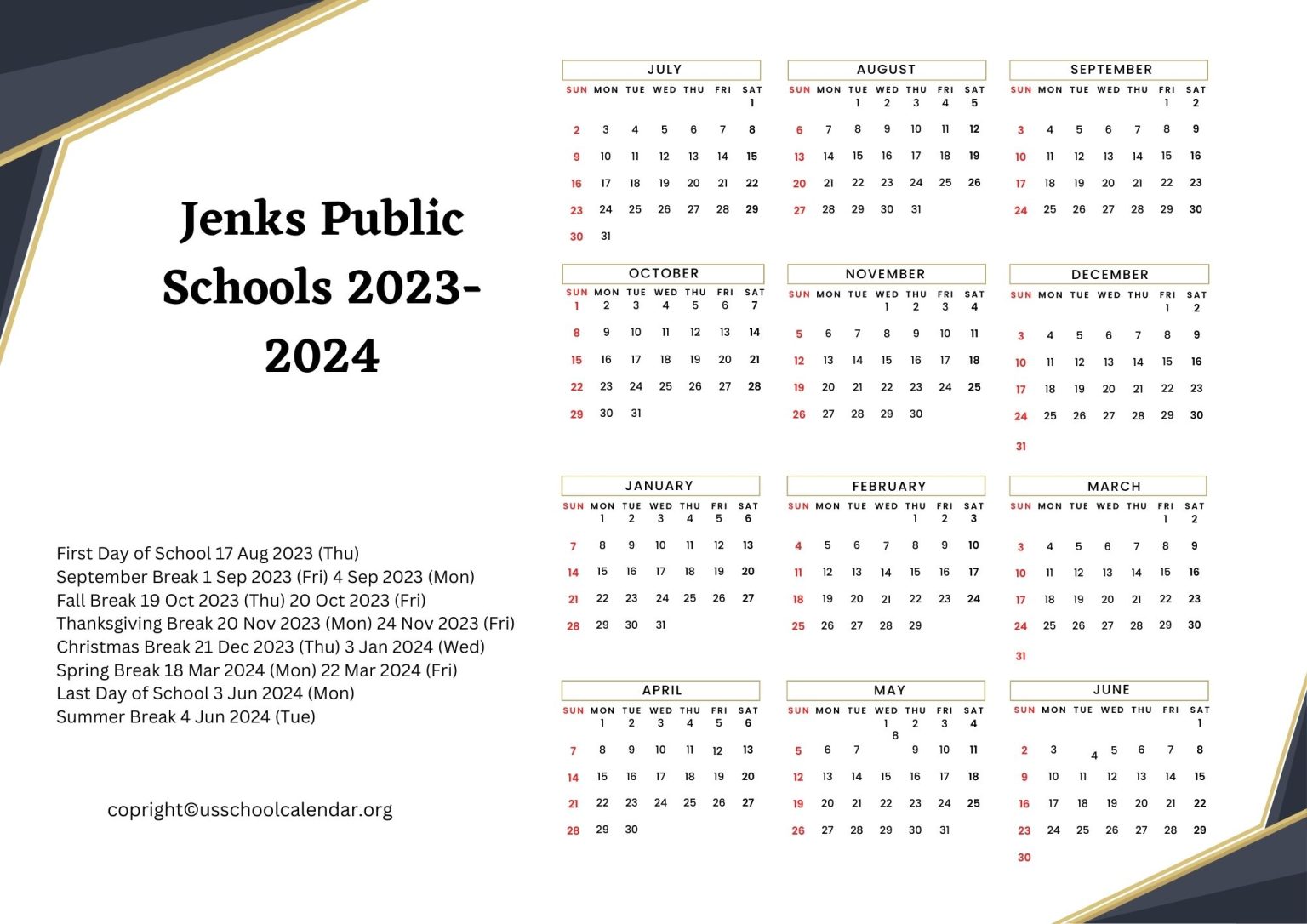 Jenks Public Schools Calendar With Holidays 2023 2024