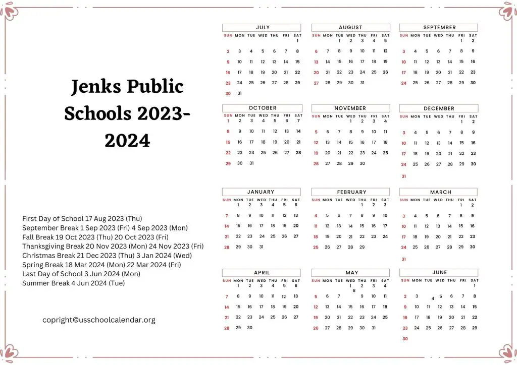 Jenks Schools Calendar