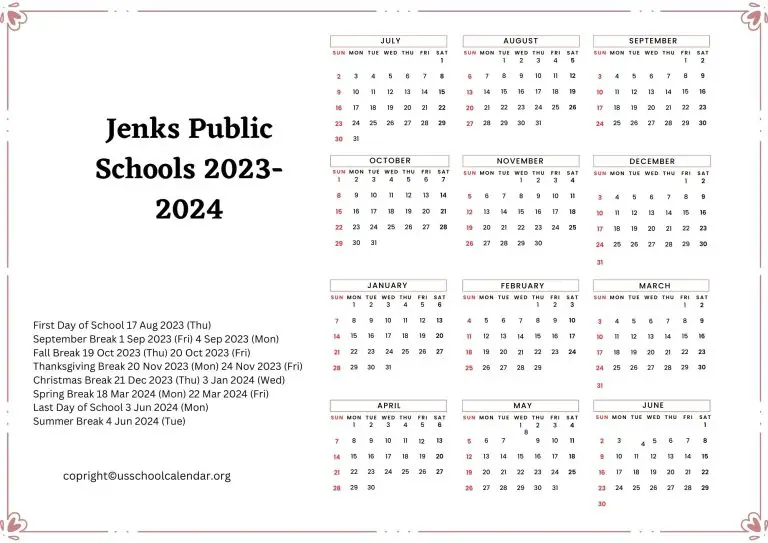 Jenks Public Schools Calendar with Holidays 20232024