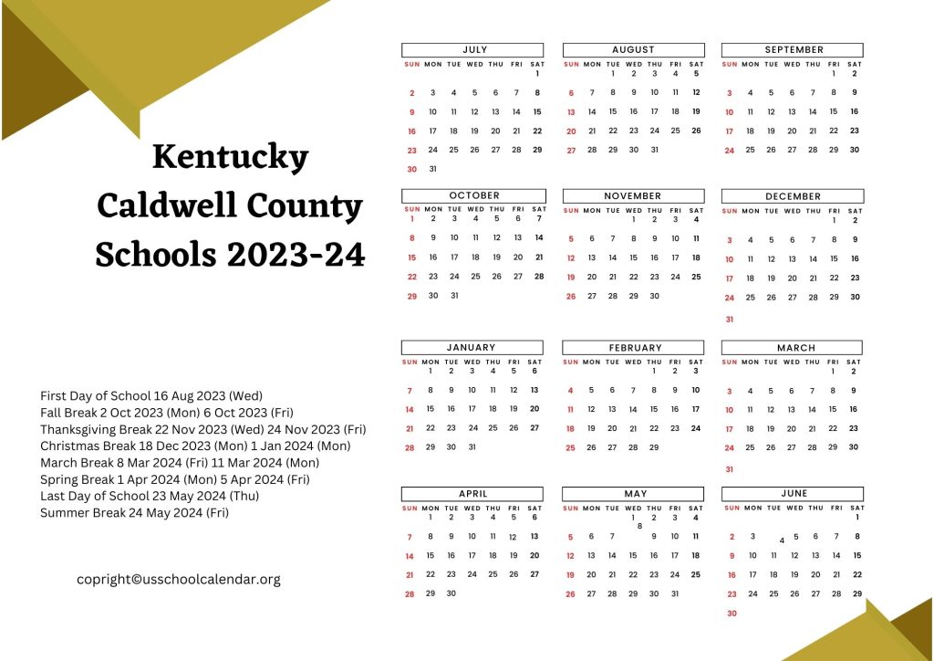 Kentucky Caldwell County Schools Calendar