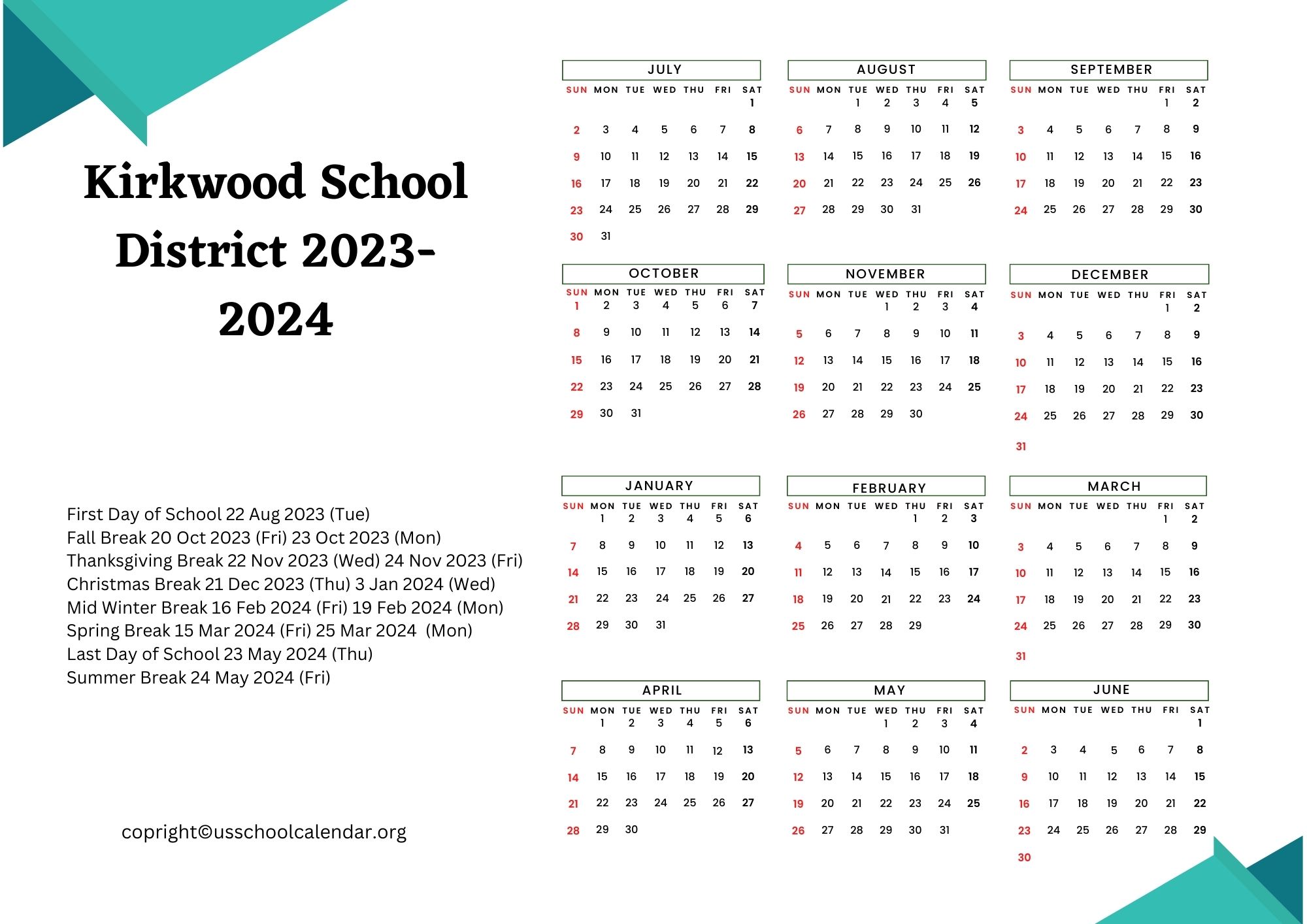 Kirkwood School District Calendar with Holidays 20232024