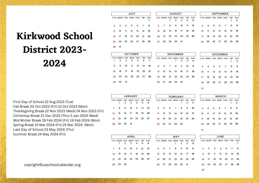 Kirkwood School District Calendar