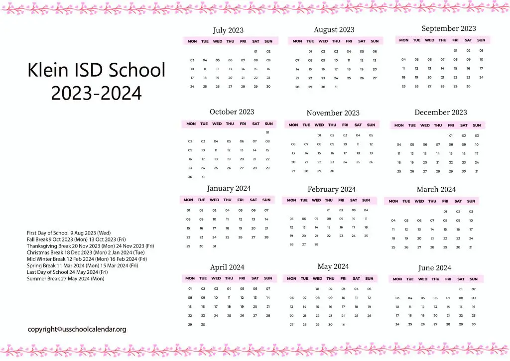 Klein ISD School Calendar